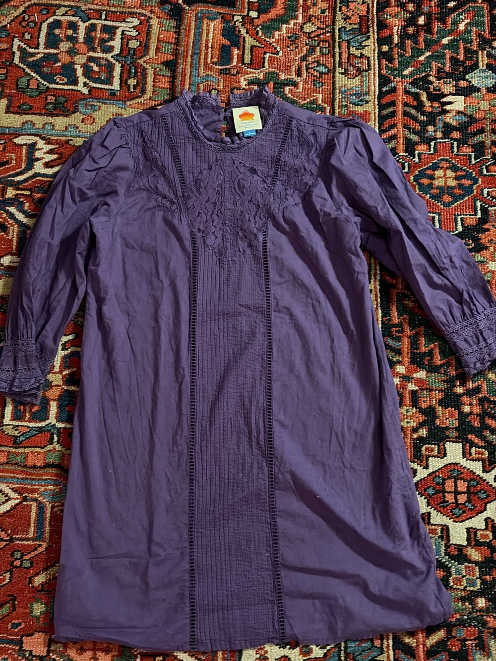 Farm Rio Purple Lace-Detail Mini shift Dress